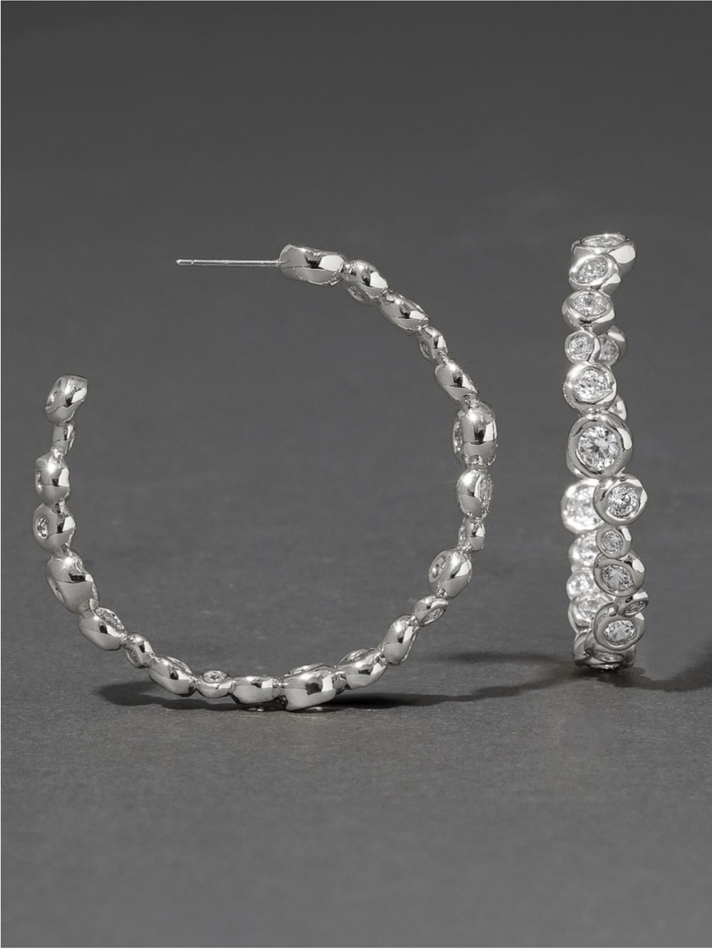 ALEXIS BITTAR • Large Silver Asterales Hoop Earrings